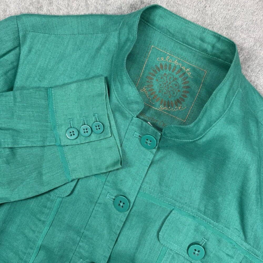 Coldwater Creek Jacket Womens 12 Green Linen Button Front Celebrate Your Spirit - Picture 1 of 9